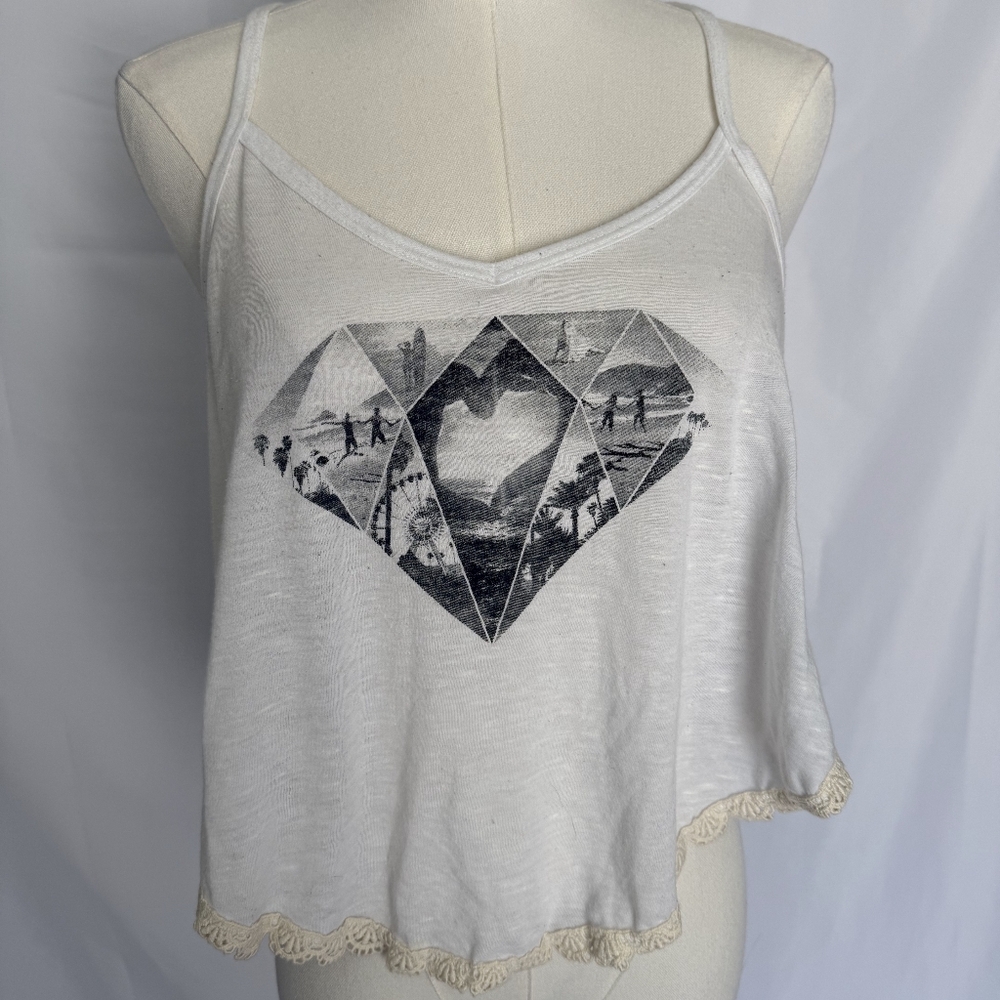❤️3/$12 Hollister Graphic Tank Top With Lace Trim Large